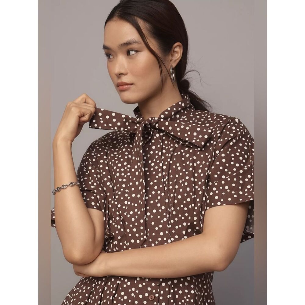 New Anthropologie The Tobie Tie-Neck Shirt Dress by Exquise Size Xs